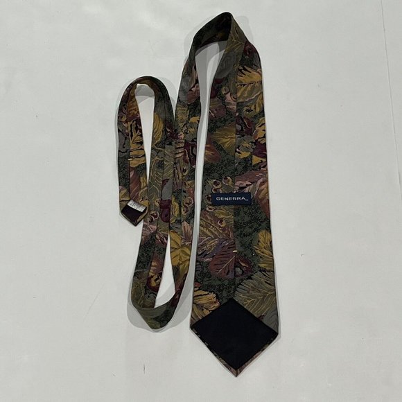 Generra Vintage Fall Leaf Berry Bright Retro Design Rayon Tie - Picture 5 of 10